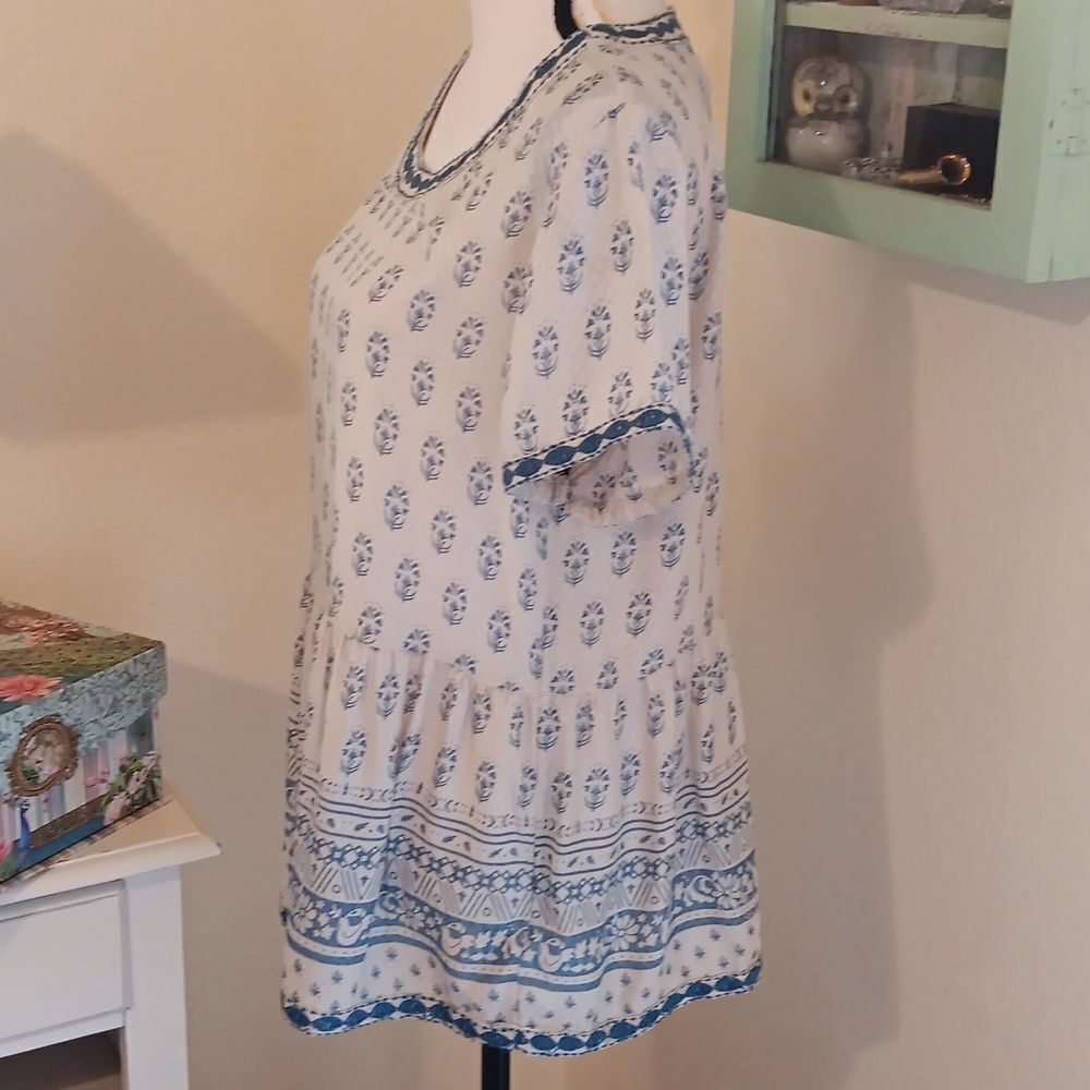Sigrid Olsen Soft Boho Top. Coastal Cowgirl, Nordic, Embroidered - Picture 5 of 13